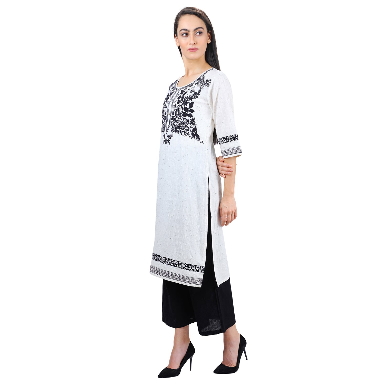 Black Ombre Cotton Tiered Long Kurti With Mirror Embroidery & Tassels |  EST-WRAG-213 | Cilory.com